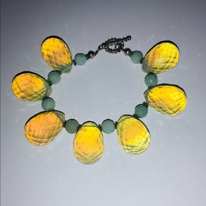 Sterling Silver, Pineapple Quartz (1.5 “) with Blue Calcedony.